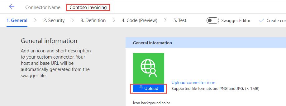 Screenshot of an arrow pointing to the upload icon image button.