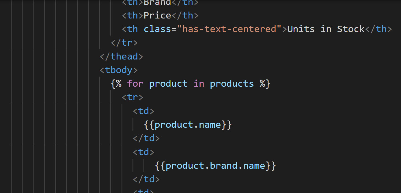 Screenshot of a Jinja template, emphasizing a for loop with syntax highlighting.