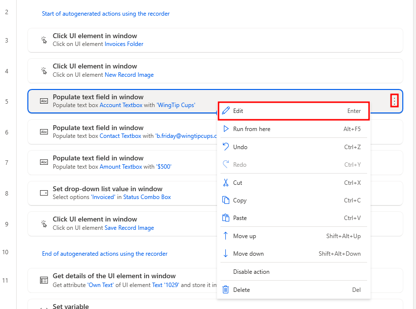 Screenshot showing the edit step button.