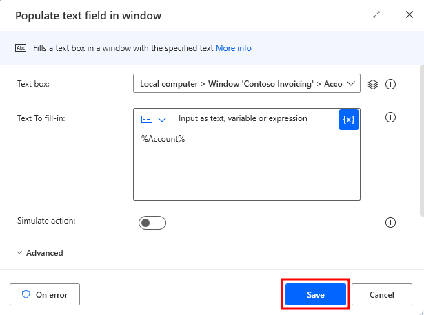 Screenshot showing the Save button in the Select parameters area.