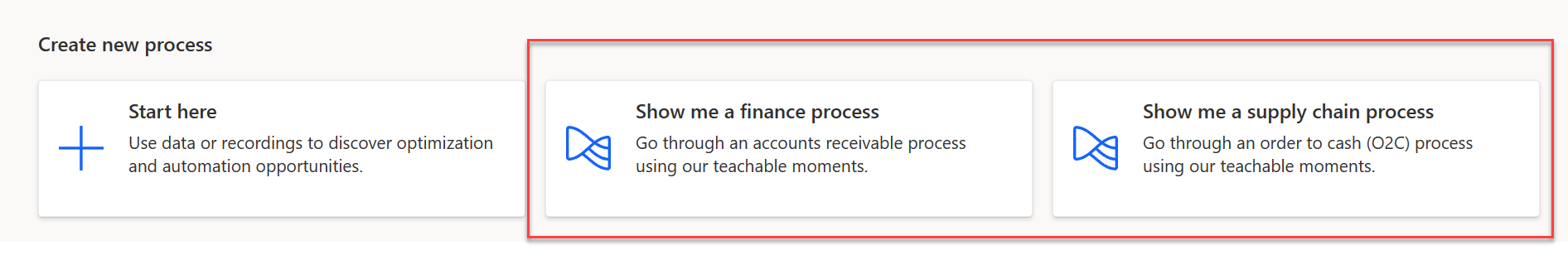 Screenshot of the options for creating a new process.