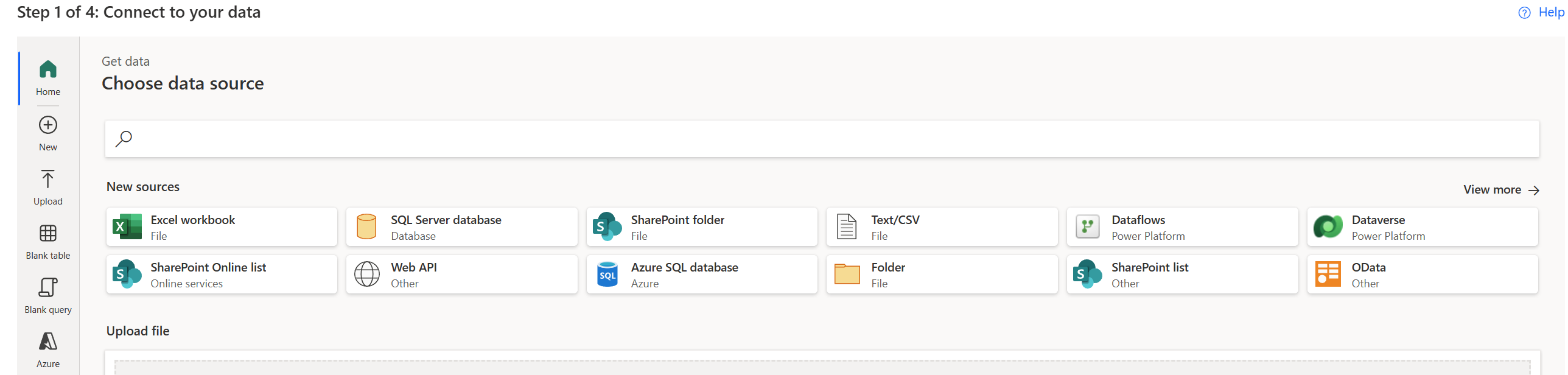 Screenshot showing the options for data sources.