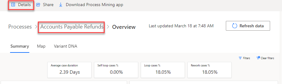 Screenshot showing the Details button.