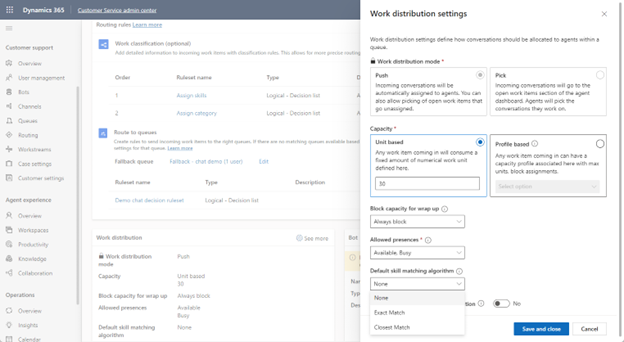 Screenshot of the work distribution settings details.