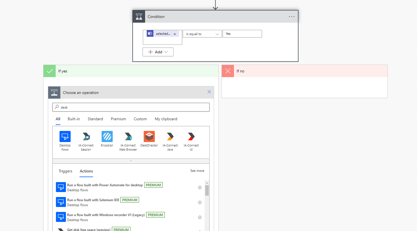 Screenshot of the Condition with If yes and If no branches.