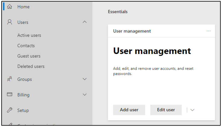 Screenshot of the User management home page.
