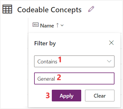 Screenshot of the Apply button for the filter option.