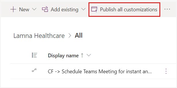 Screenshot of Power Automate showing the Publish all button.