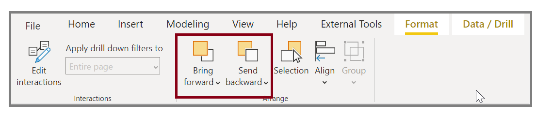 Image of the "Send backward" button and its dropdown options on the Format tab.