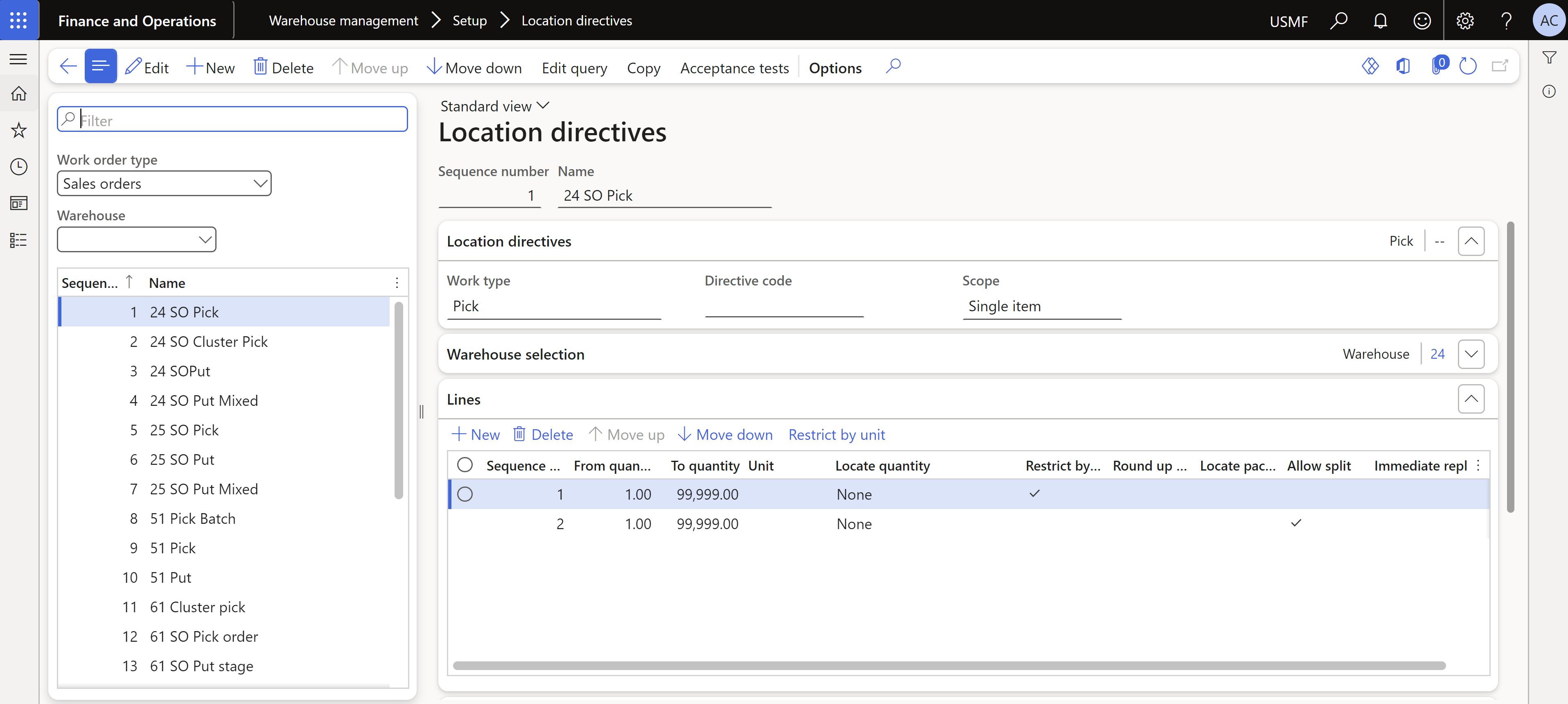 Screenshot of the Location directives page.