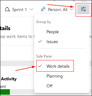 Screenshot of the View Options button and Work details feature.