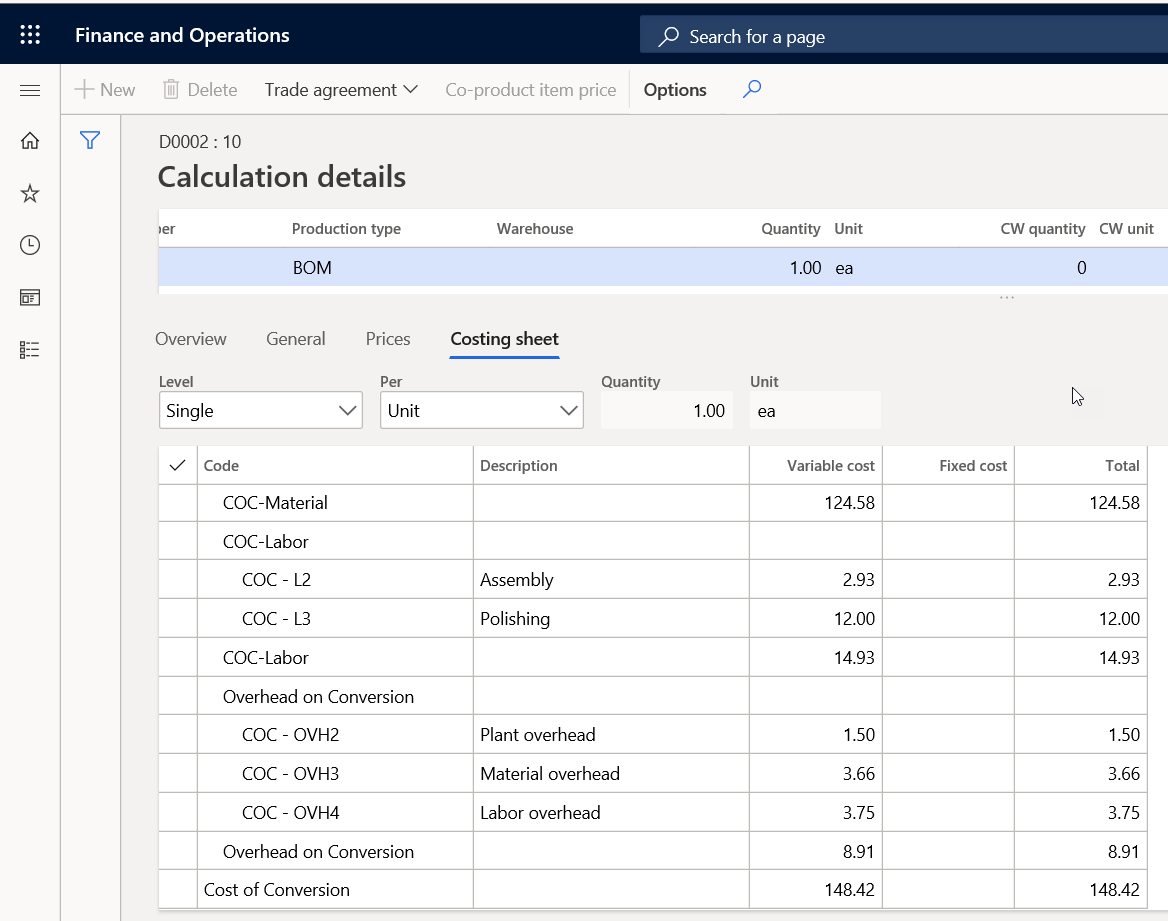 Screenshot of the Calculation details page.