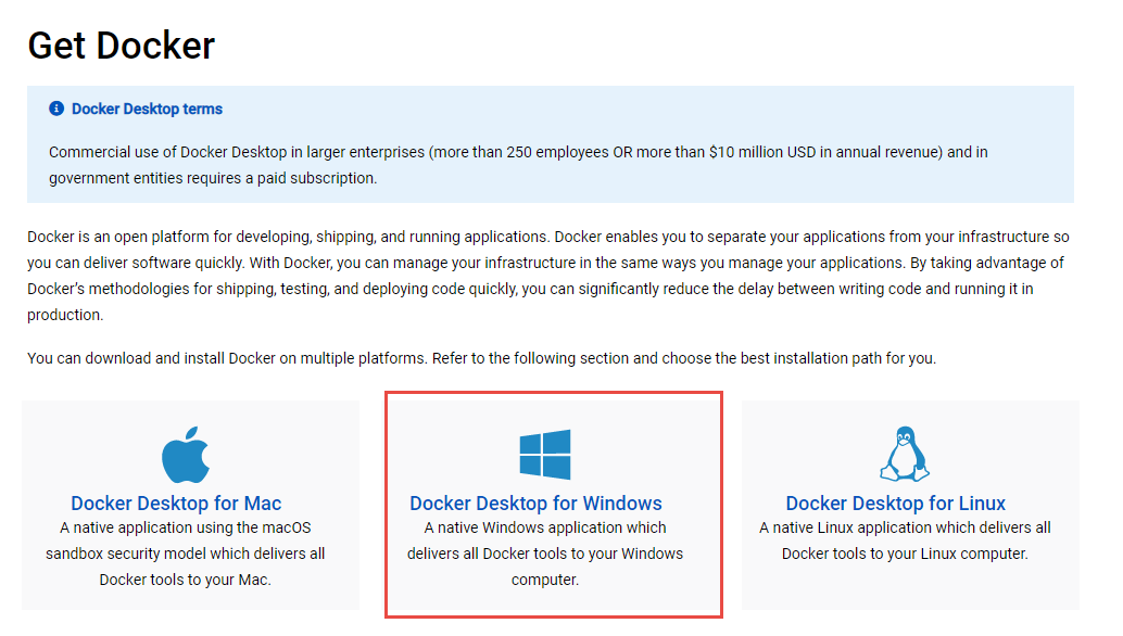 Screenshot showing Docker Desktop for Windows.