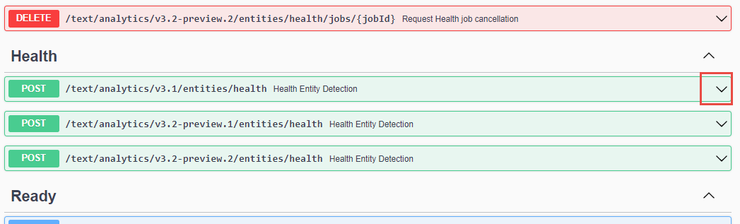 Screenshot showing the health API.