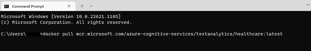Screenshot showing the installation of the latest container of Text Analytics healthcare.