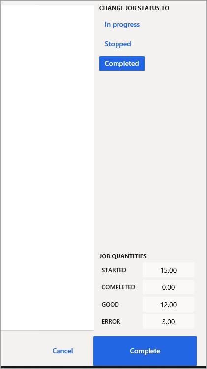 Screenshot of the finance and operations job status page.