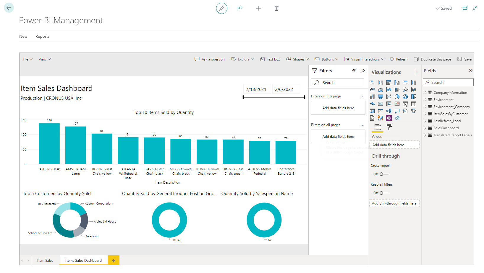 Screenshot showing a sample report where you can make changes.