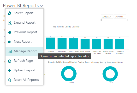 Screenshot showing the Manage Report menu option.