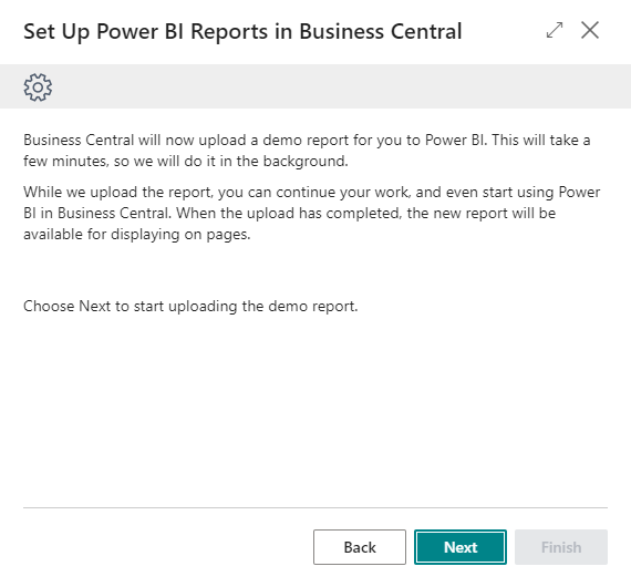 Screenshot of the the assisted setup showing the option to upload a demo report.