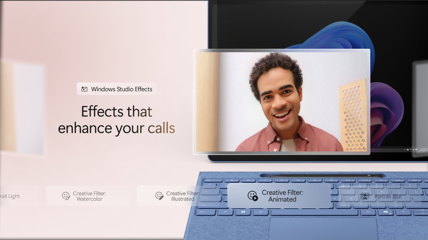 Photo of Windows Studio Effects settings and features on a Copilot+ PC.