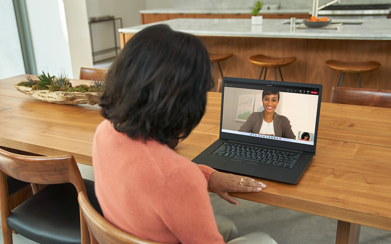 Photo of a virtual meeting on a laptop during an HR conversation.