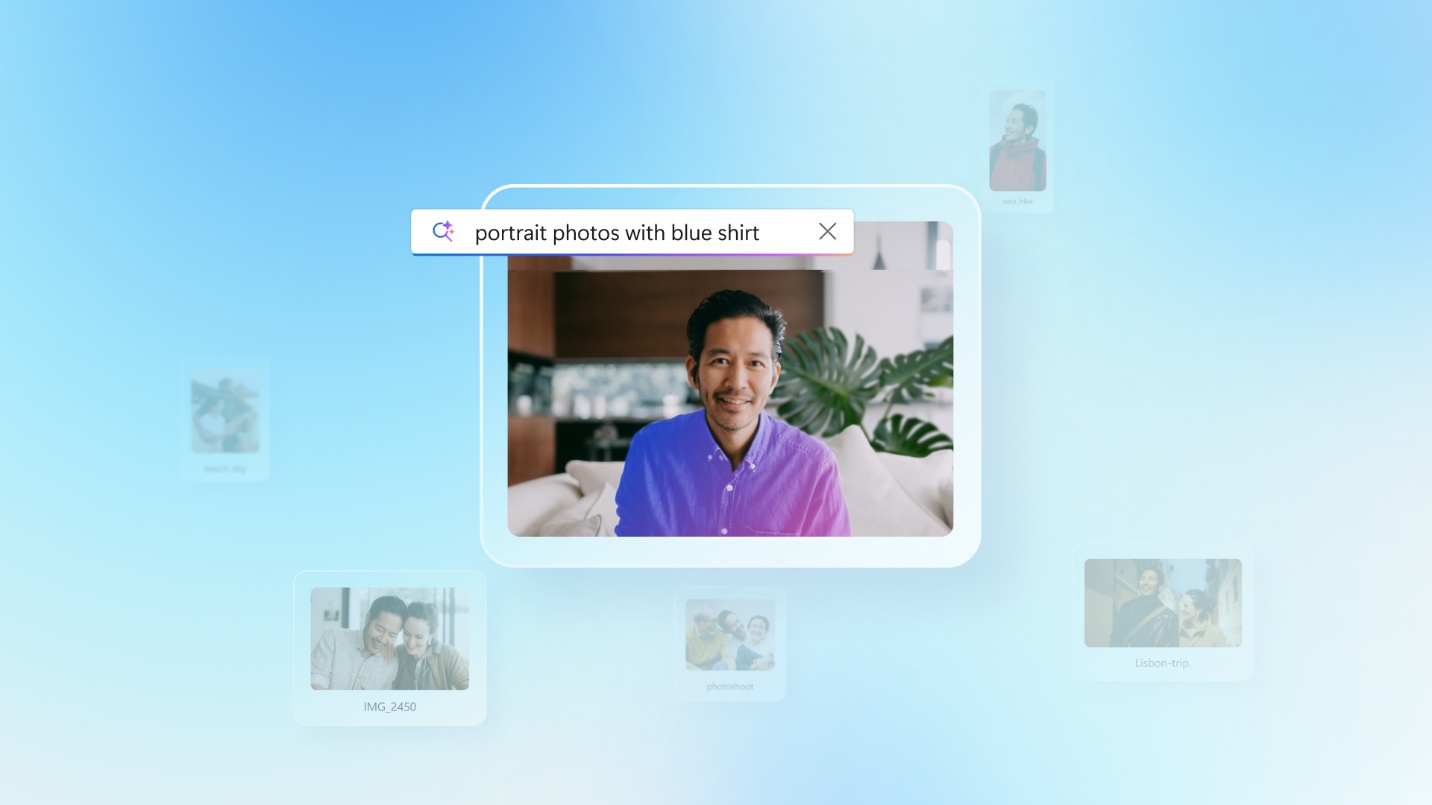 Animation that shows the features of Improved Windows Search on a Copilot+ PC.
