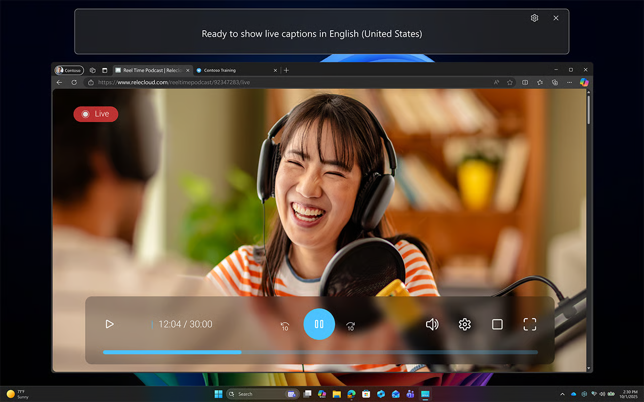 Screenshot of Live Captions displaying spoken content during a virtual customer meeting.