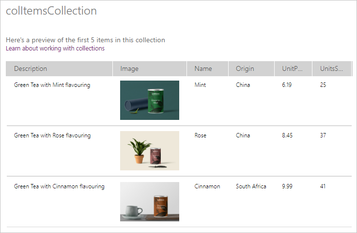 Screenshot of colItemsCollection.