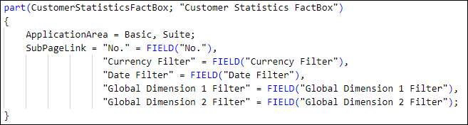 Screenshot of the coding for a Page part in AL.