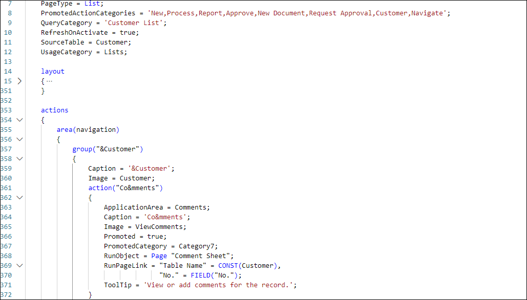 Coding for a PromotedActionCategories property in AL.