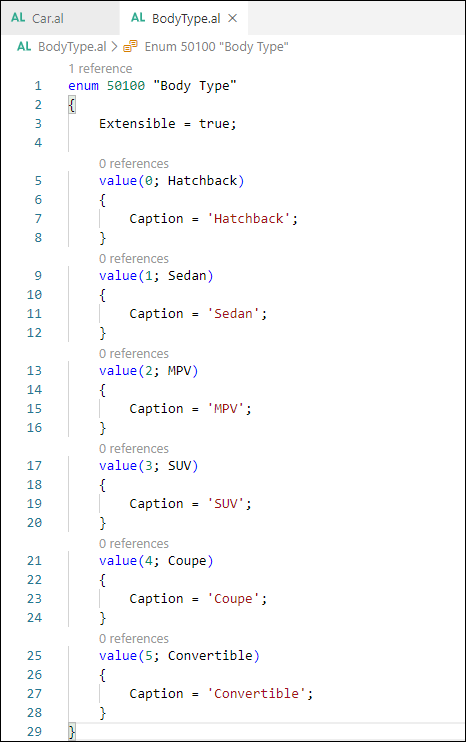 Screenshot of the Enum object example.