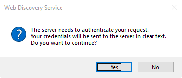 Screenshot of message to confirm sending credentials to server in clear text.