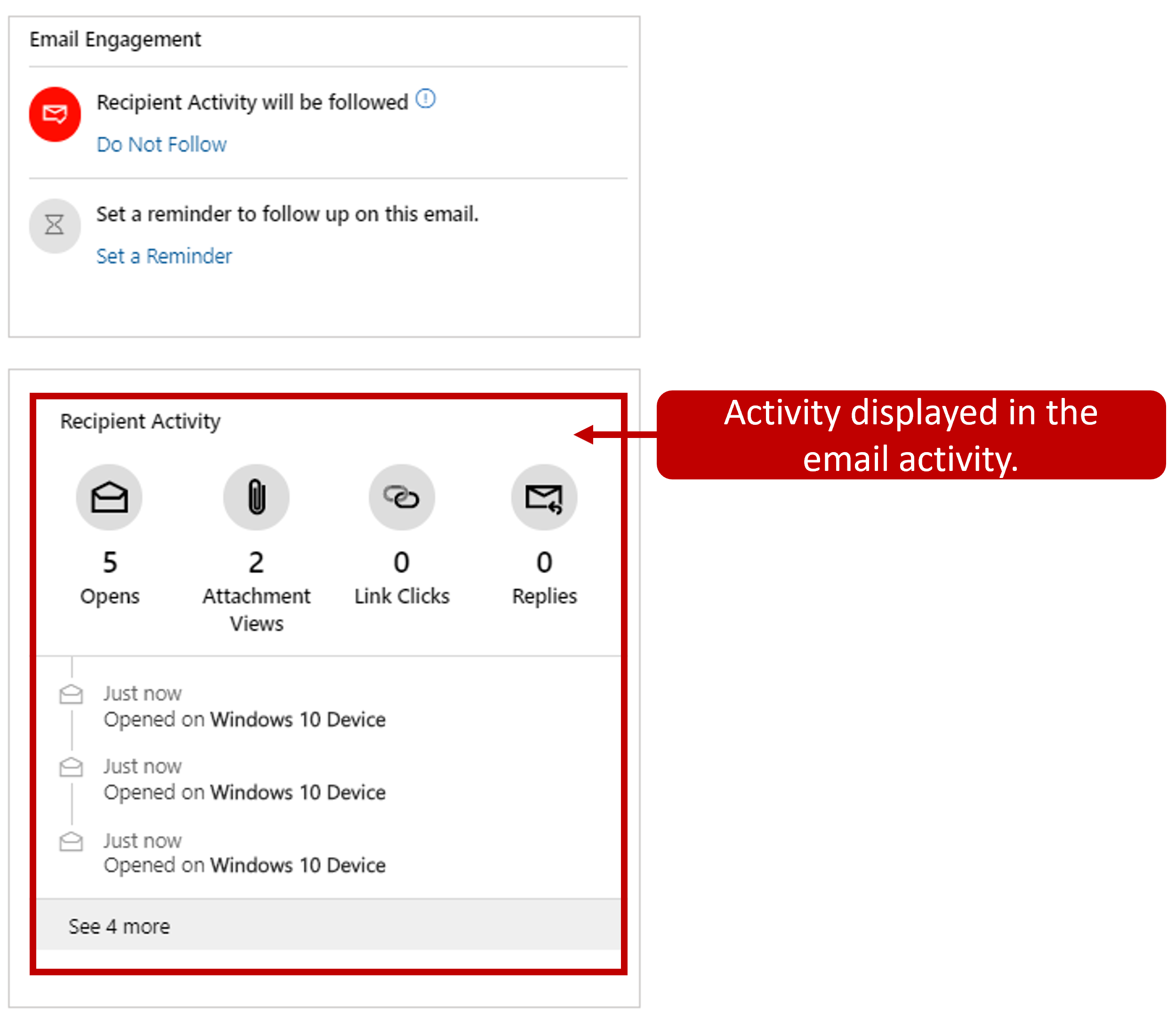 Screenshot of Message details with the Recipient Activity section highlighted.