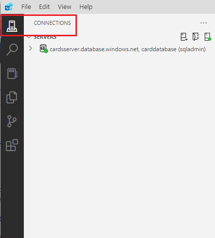 Screenshot of the connections tab in Azure Data Studio.