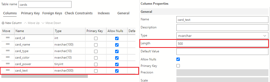 Screenshot showing how to create the card_text column.