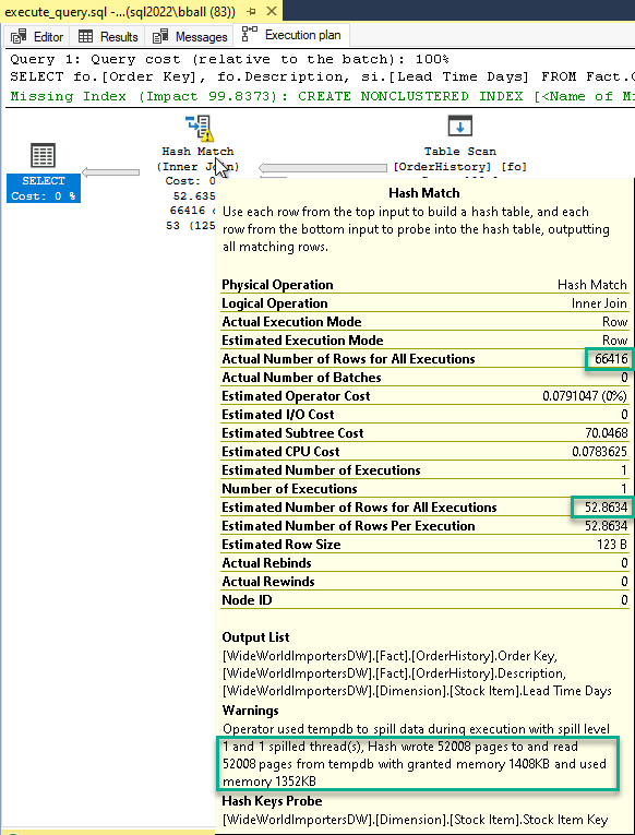 Screenshot of the execution plan in SSMS.