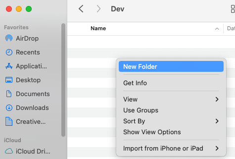 Screenshot of creating a folder.