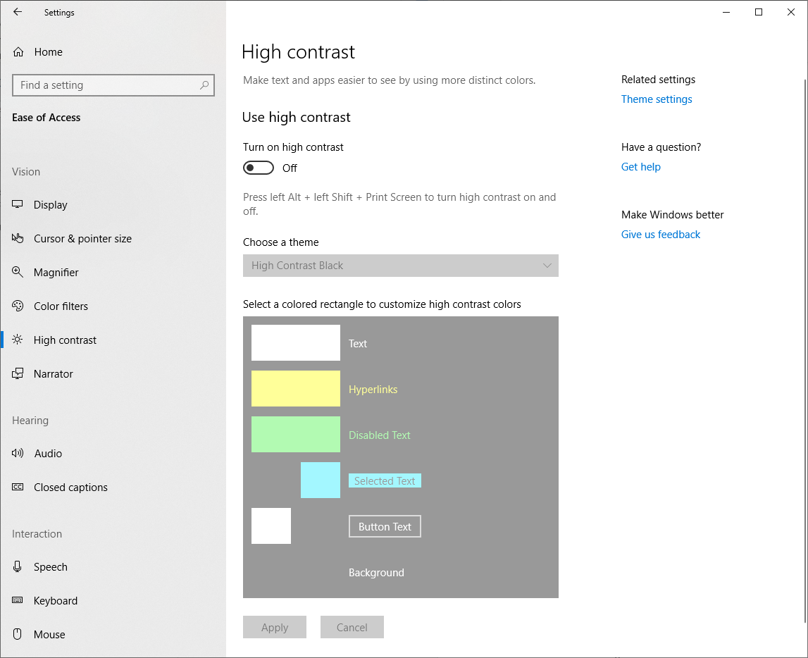 Exposing the high contrast settings.