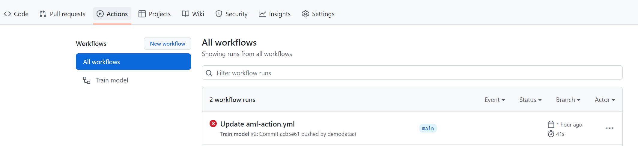 Screenshot of GitHub Actions overview.