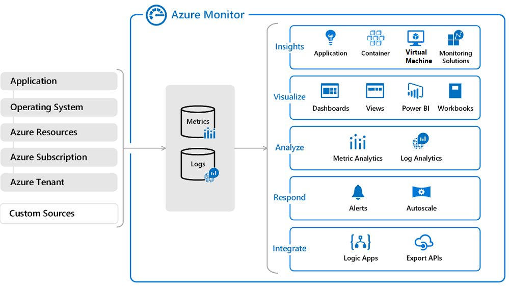 Data sources create metrics and logs that are displayed by Azure Monitor.