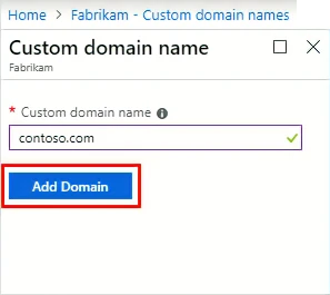 Screenshot that shows how to create a custom domain name for a Microsoft Entra instance in the Azure portal.