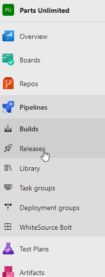 Screenshot of the menu item releases under pipelines.