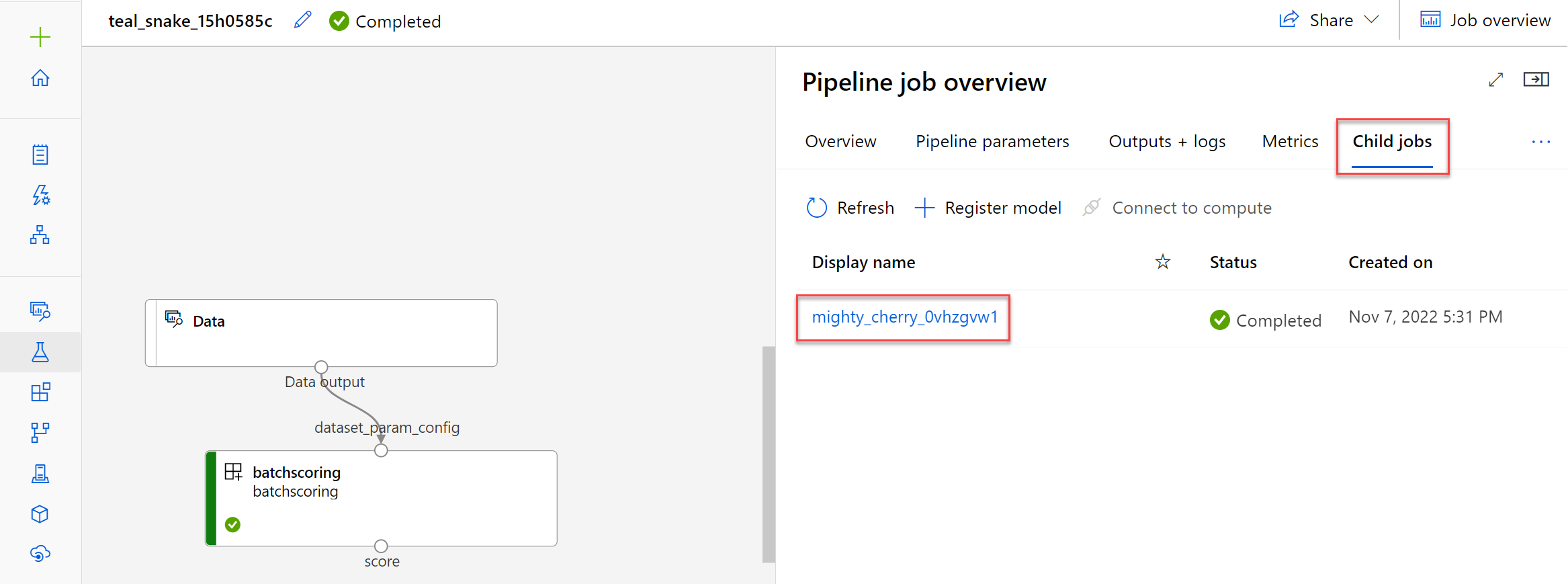 Screenshot of child job under the pipeline job overview.