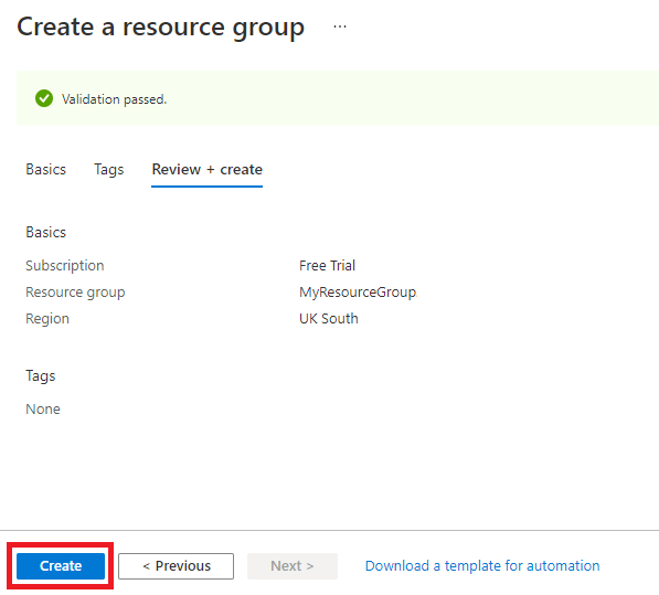 End state when creating a resource group