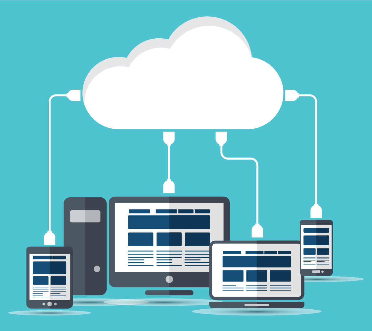 Diagram showing computers in a cloud working together.