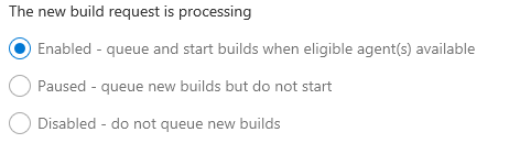 Screenshot of the Build Status selections. Enabled is selected.