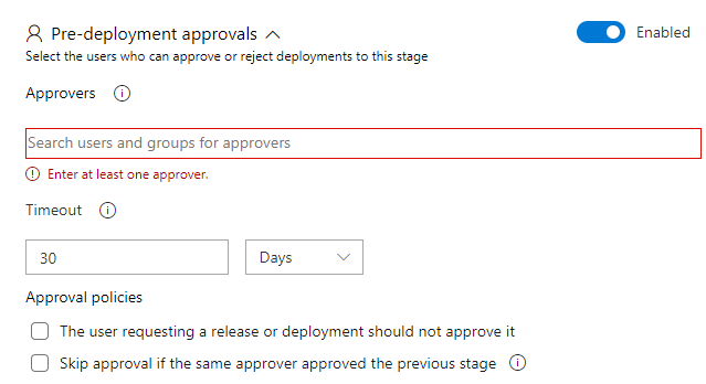 Screenshot of the approvals section from pre-deployment.