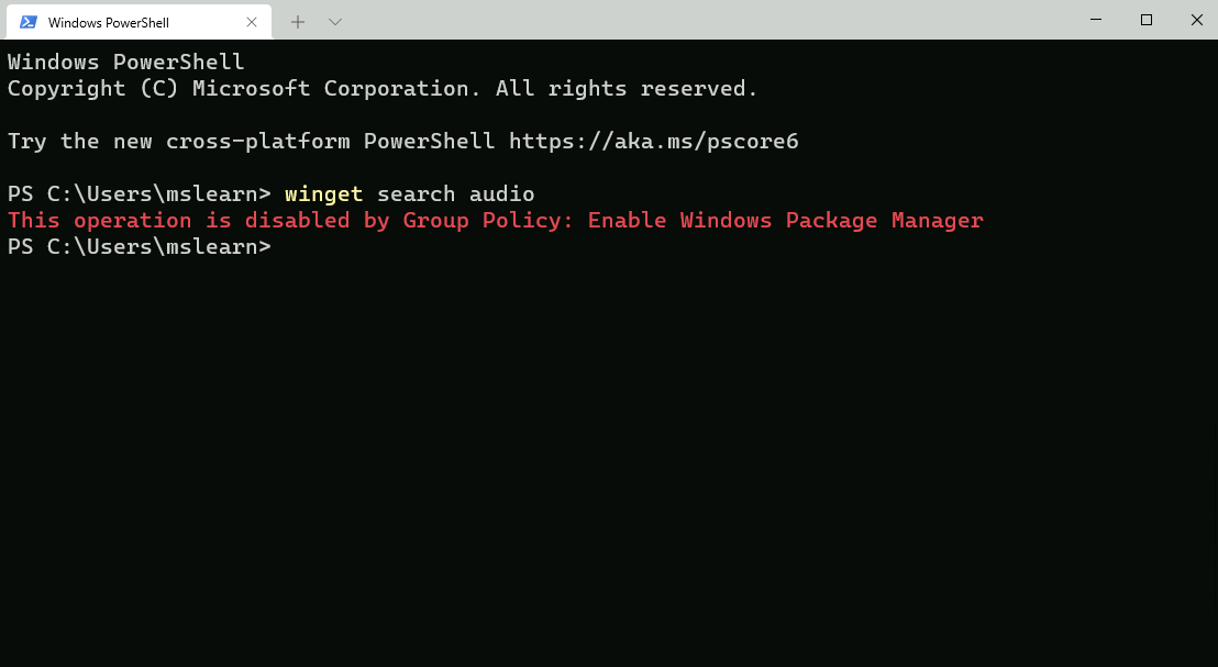 Windows Package Manager Disabled through Group Policy