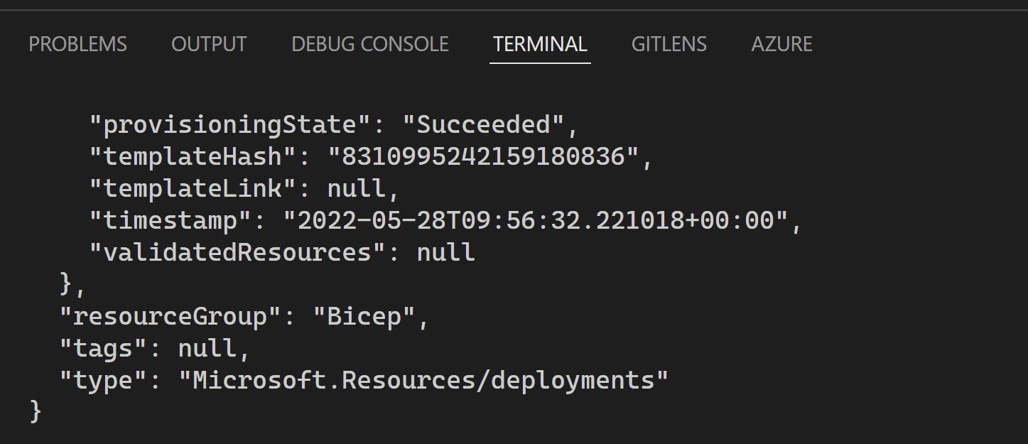 Screenshot of deployment succeeded message output.