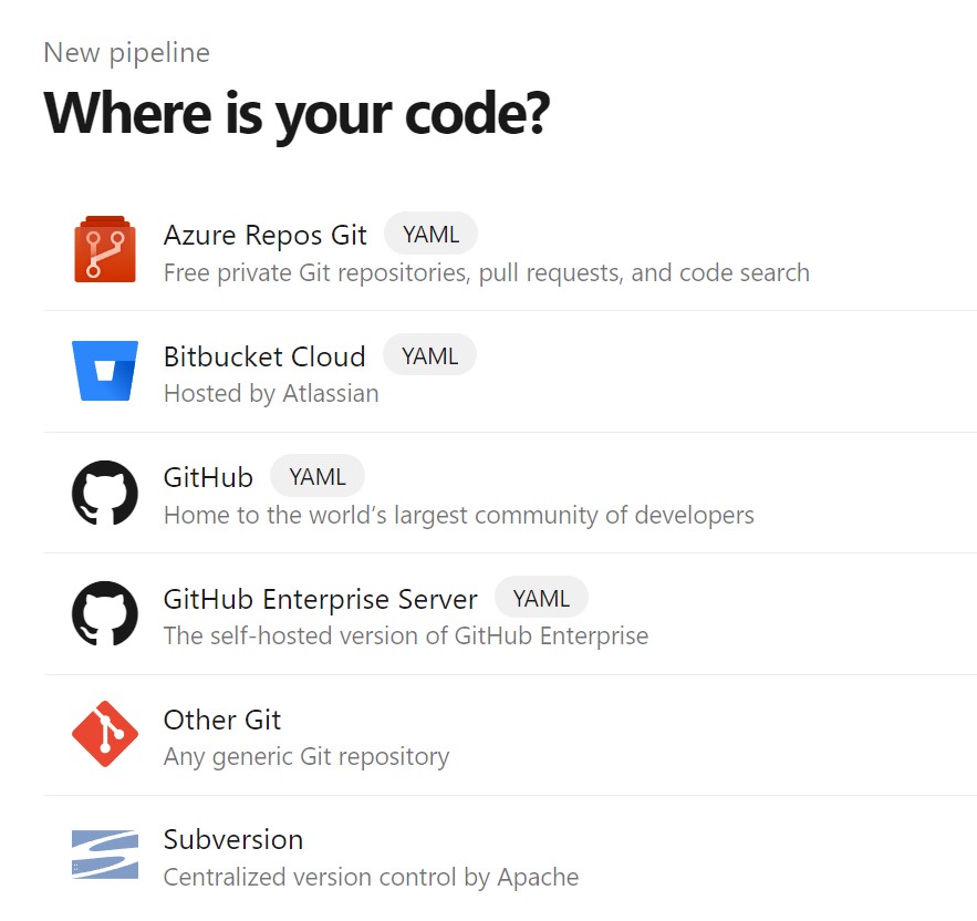 Screenshot of a new Azure Pipeline from Azure Repo.